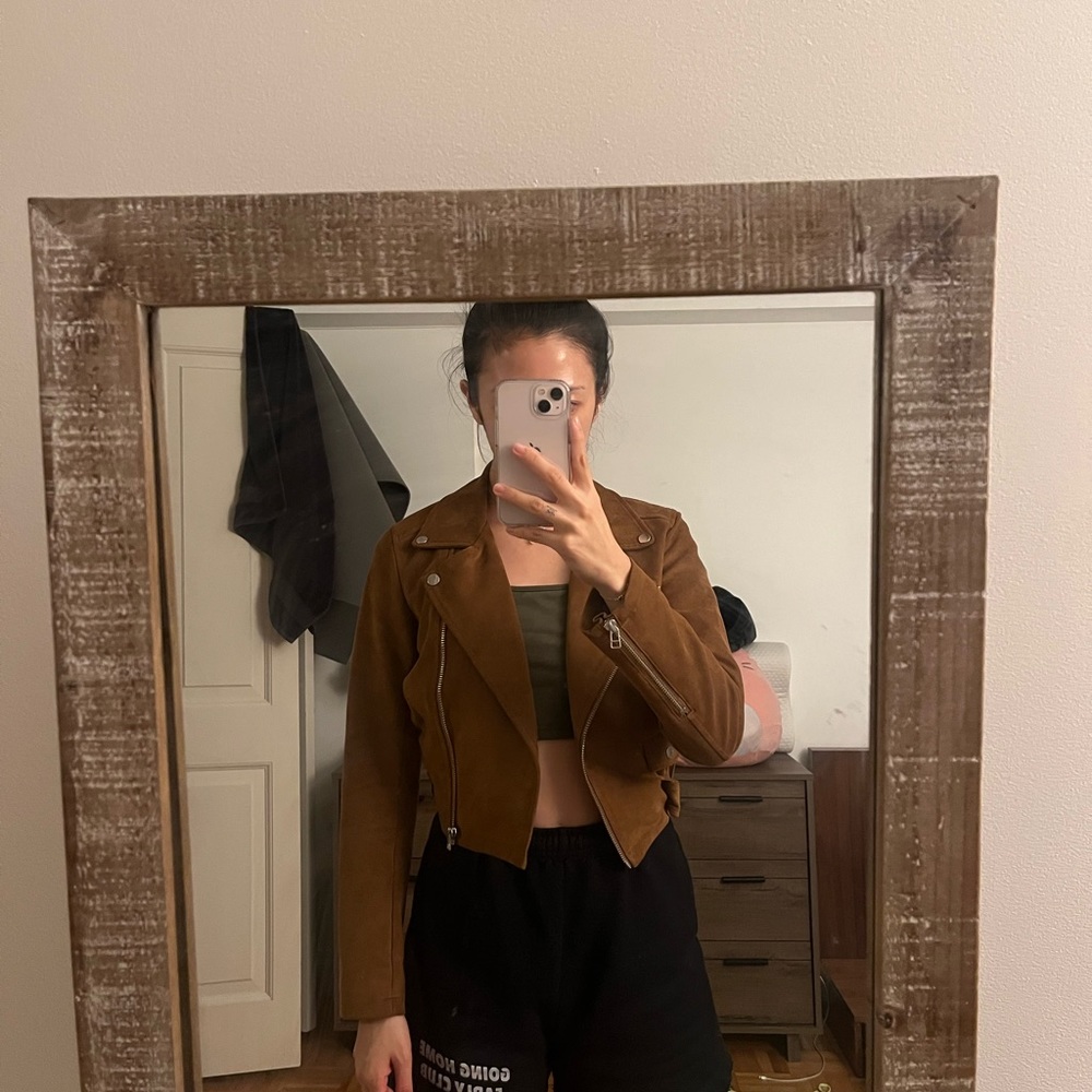 Aritzia brown suede jacket with buckle detail